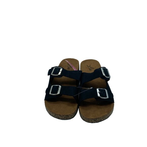 Lia Women Black Double Buckle Sandals With Cork Sole Size 11 NEW - Picture 7 of 8